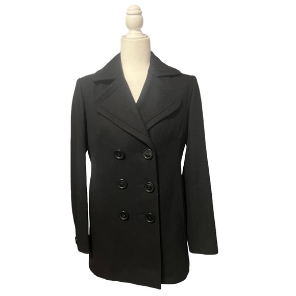 New York & Company Wool Blend Black Button Front Pea Coat - Size 4 - Picture 7 of 14